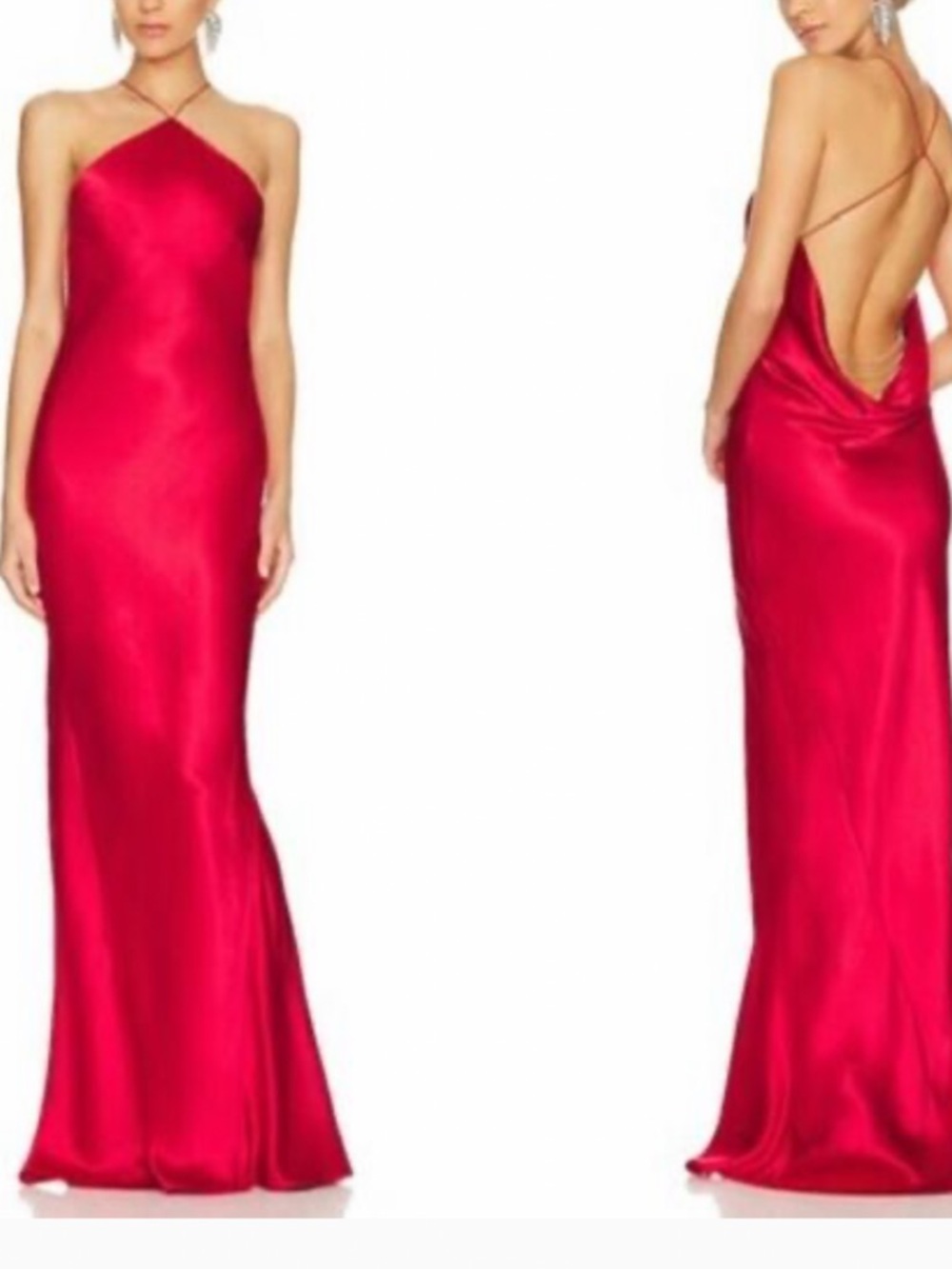 Retrofete Red Satin Halter-Back Dress
